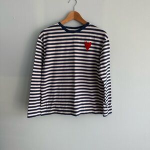 Striped Long Sleeve Tee with Heart Patch
